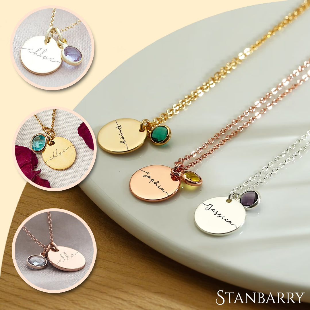 Custom name necklace with birthstone