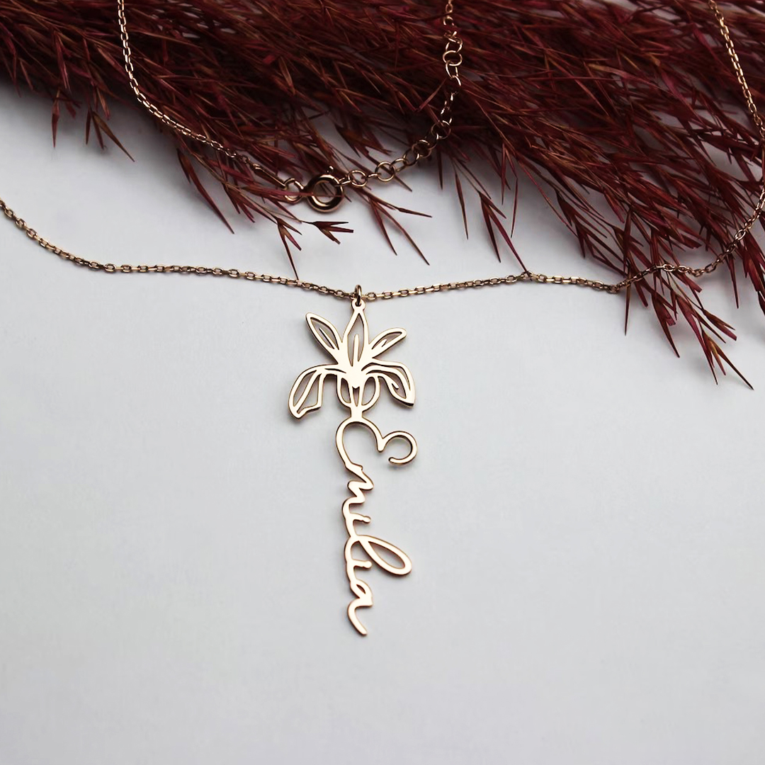 Birth flower name necklace