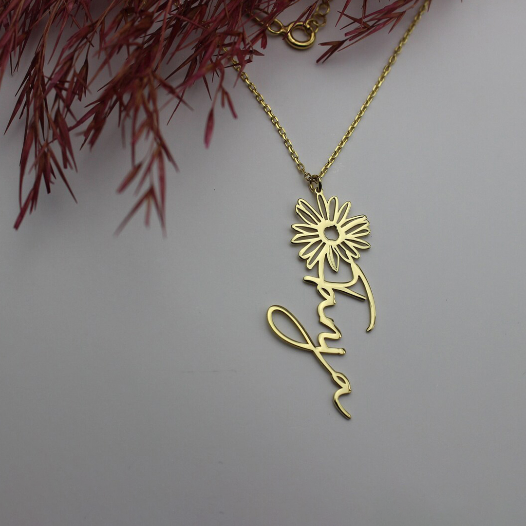 Birth flower name necklace