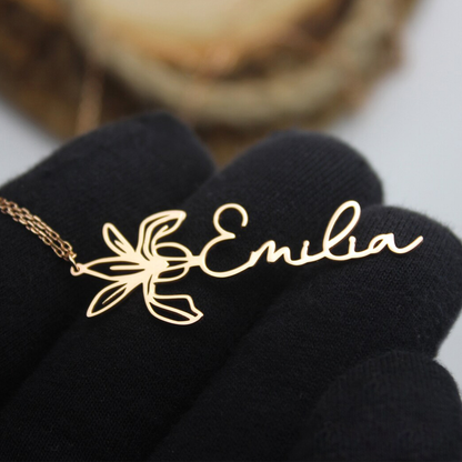 Birth flower name necklace