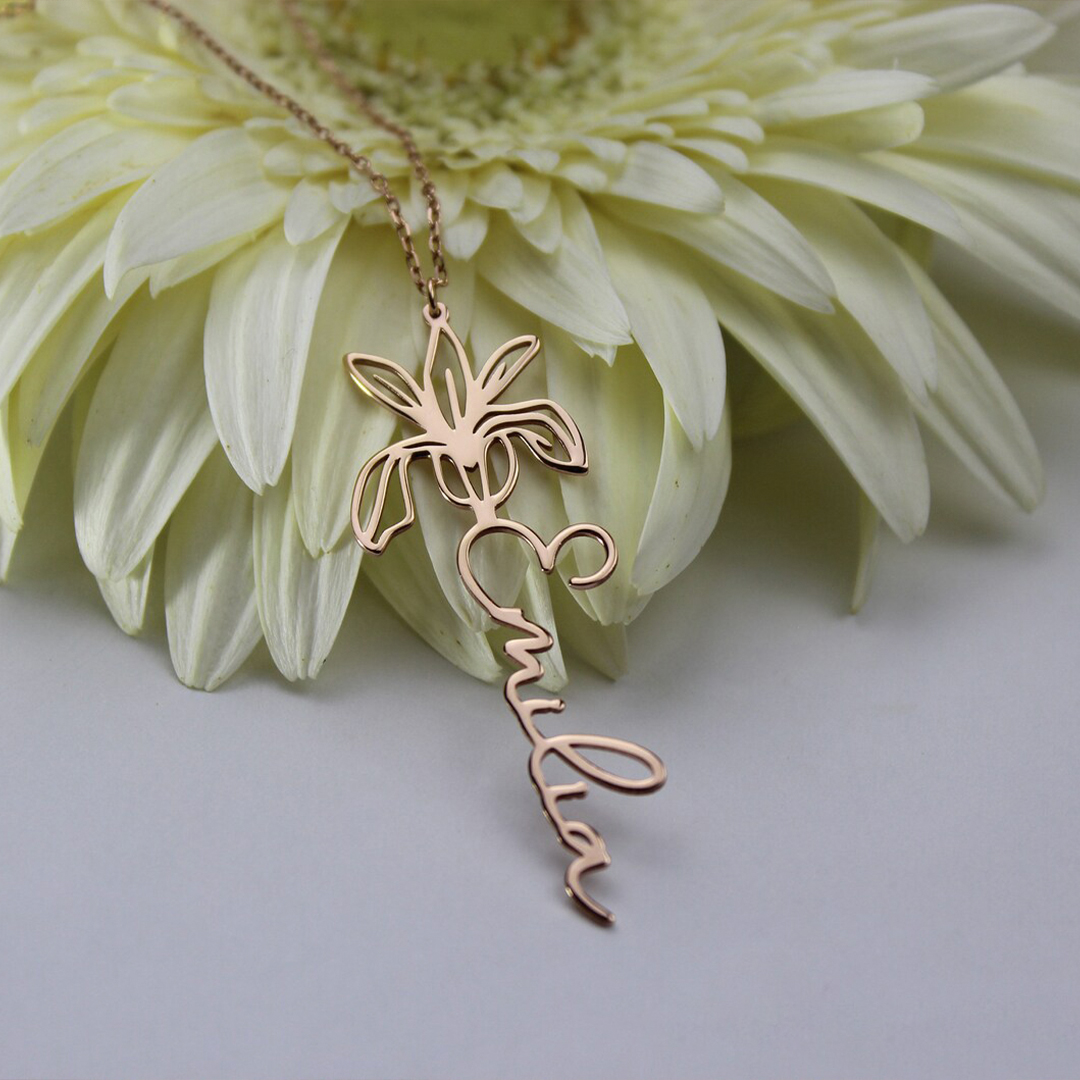 Birth flower name necklace