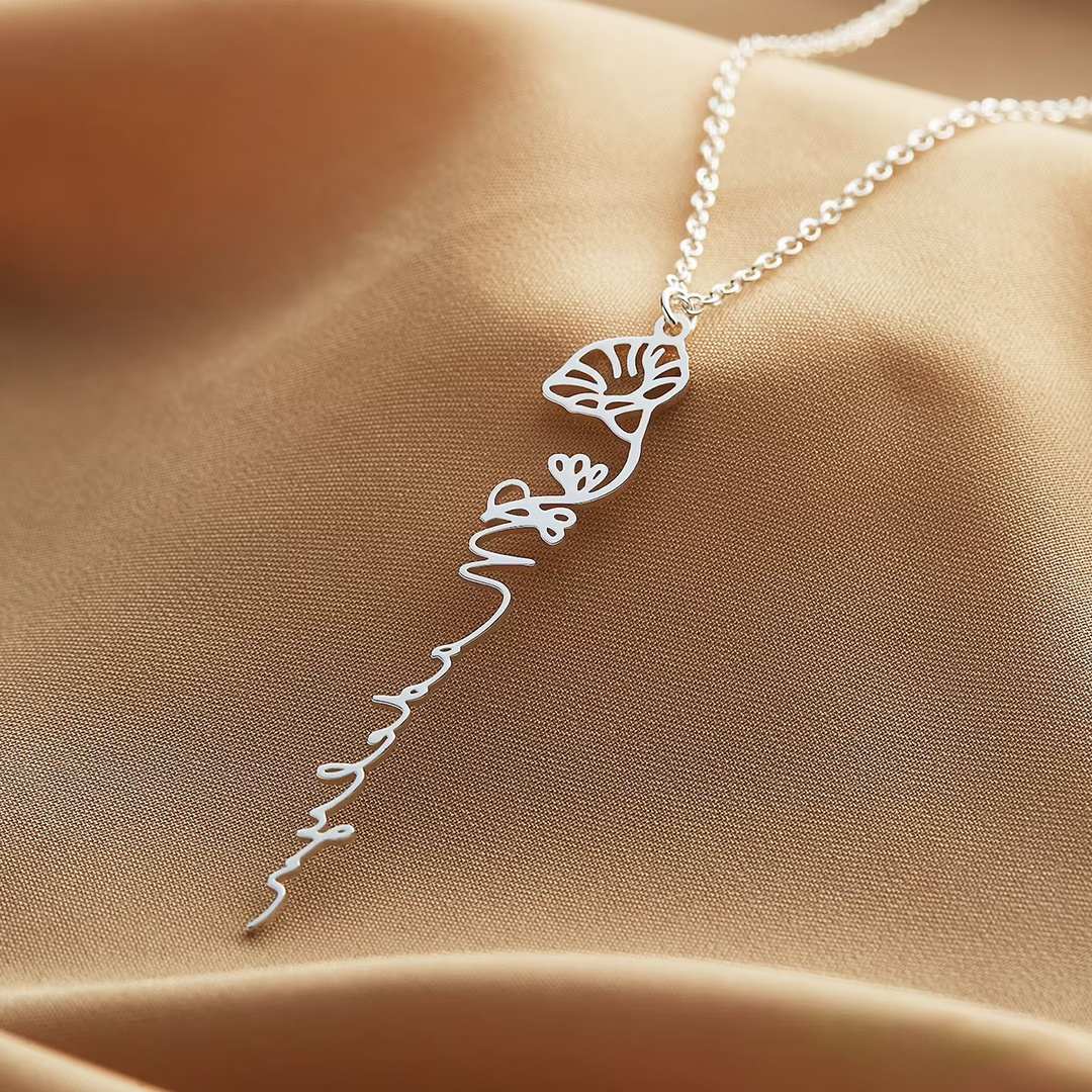 Birth flower name necklace